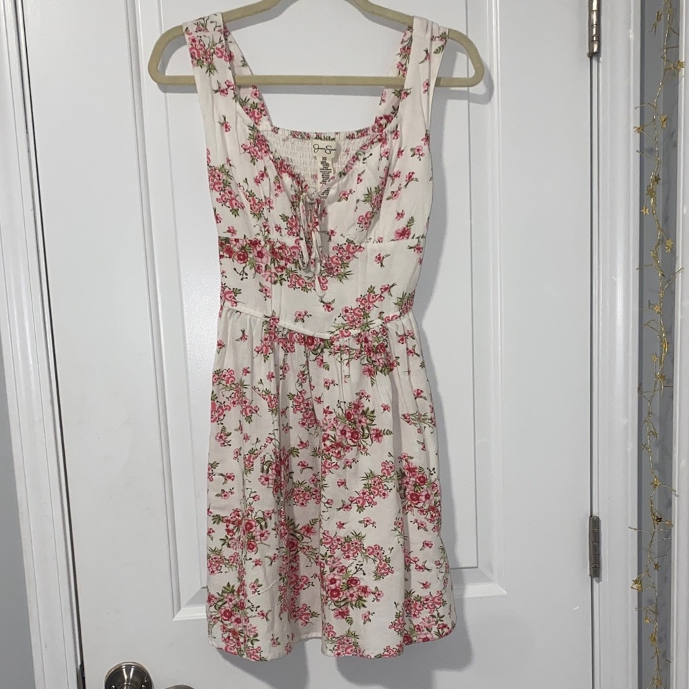 T.J.Maxx Cream and Red Floral Mini Dress